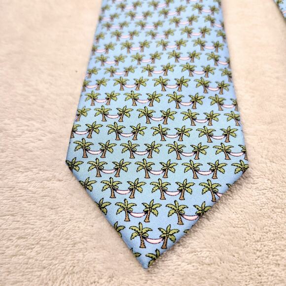 New Alynn Necktie "Palm Tree Siesta" Hammocks Blue 57" 3.25" Hand Made Silk - Picture 10 of 10